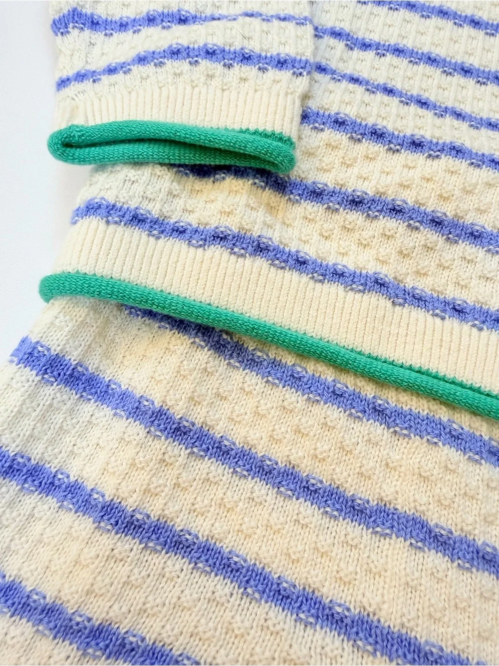 Baby GAP Cream & Lake Blue Striped Cotton Knit Set Kelly Green Detailing 12-18M